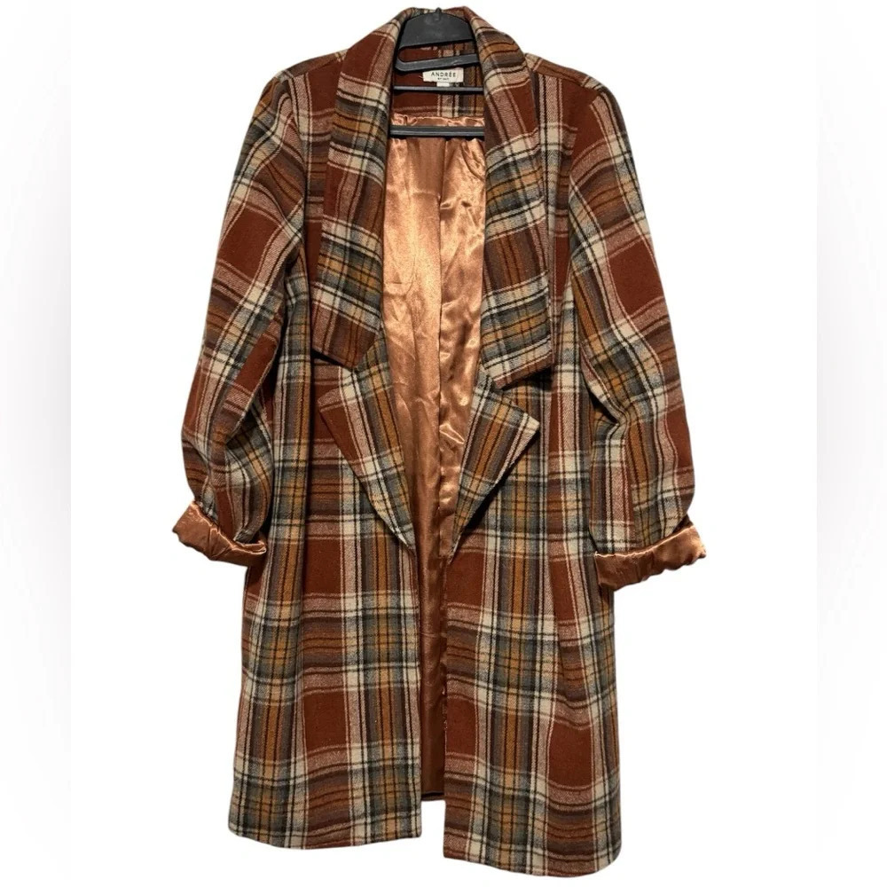 Andree by Unit Women’s Longline Copper Plaid Coat Shacket Size Large - Picture 2 of 8